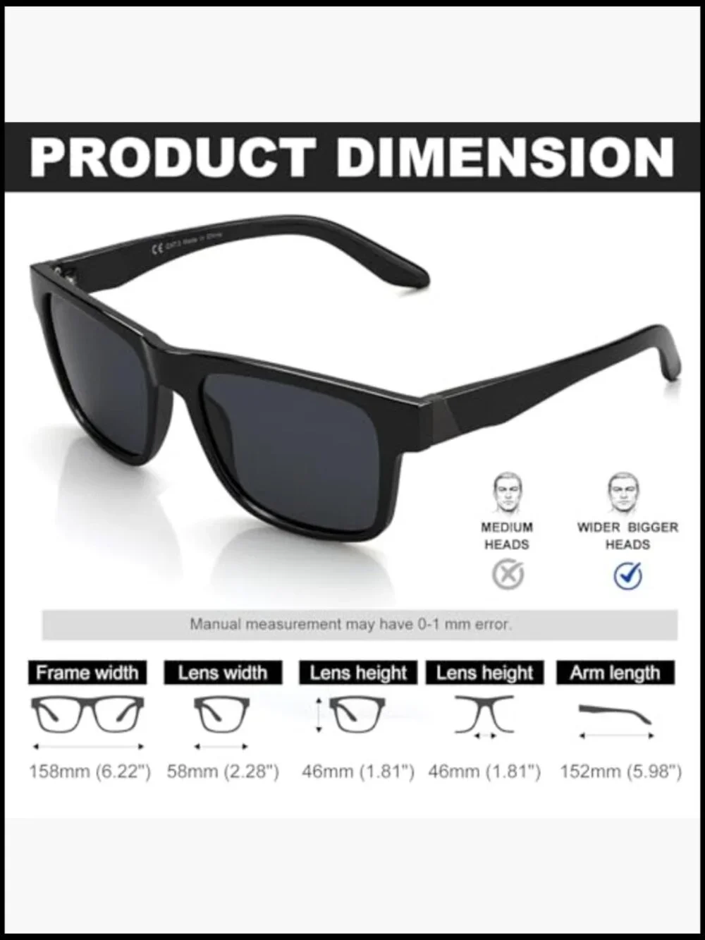 Large XXL 158mm Polarized Sunglasses, Scratch Resistant Oleophobic Coating